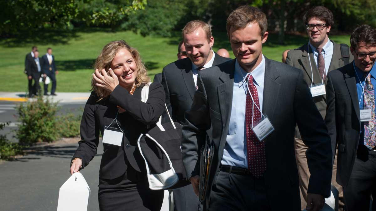 law students walking on campus