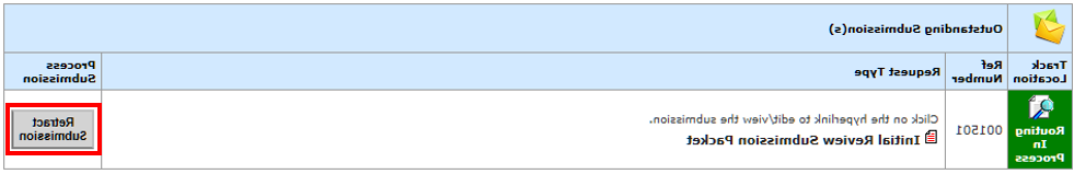 Table with a highlighted button titled "Retract Submission".